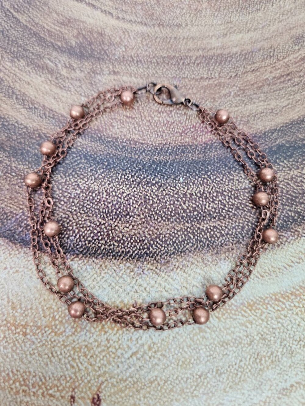 New Dainty Copper 8" Triple Strand Bead Chain Bracelet